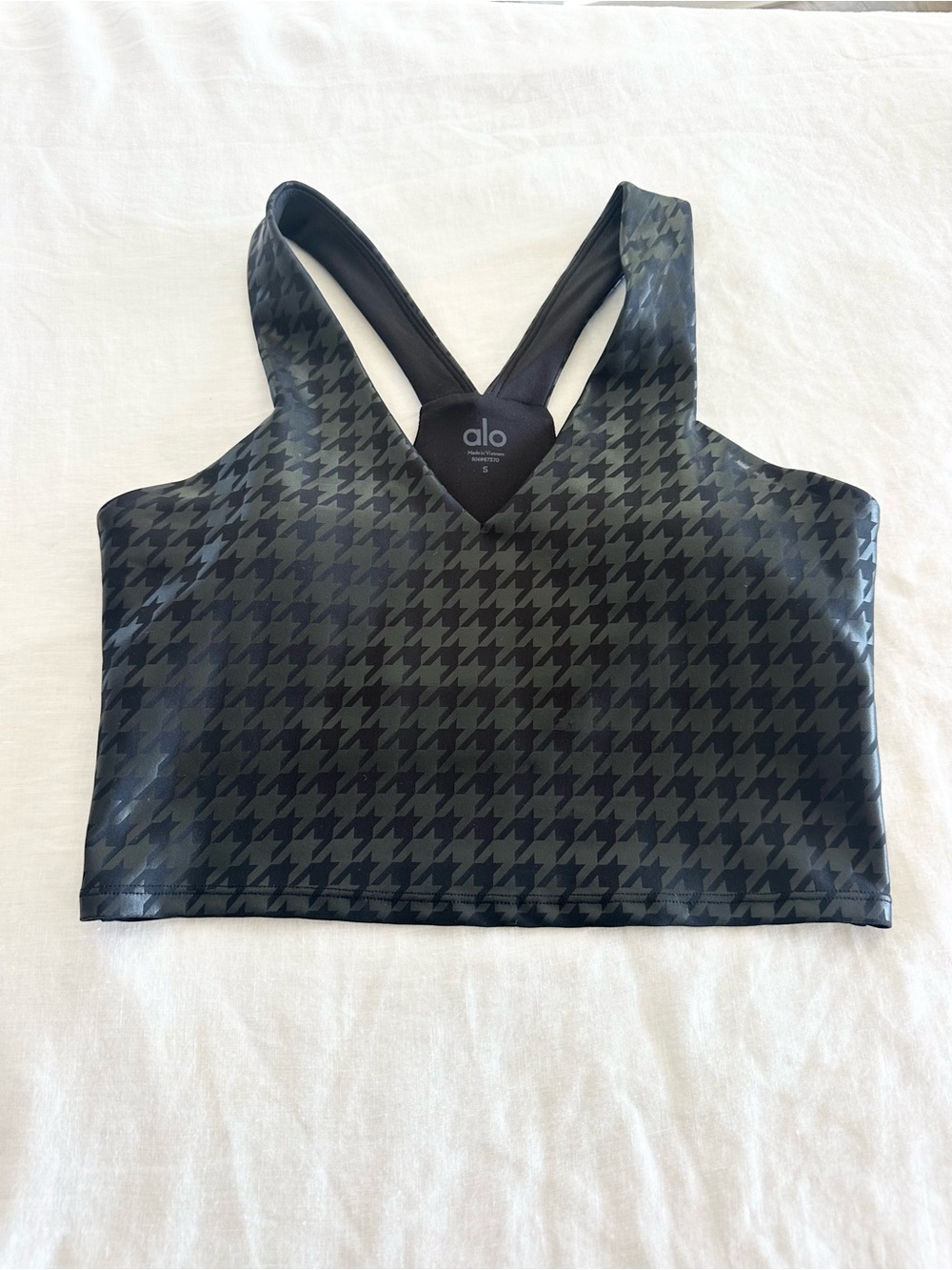 ALO Yoga Black Houndstooth V-Neck Crop Top